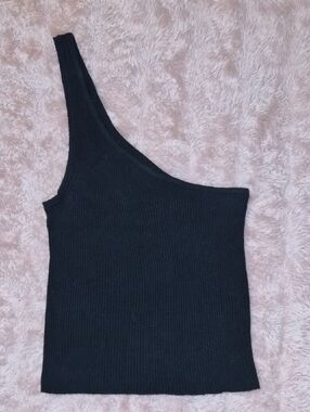 American Eagle Outfitters Charcoal Gray Ribbed One-Shoulder Tank